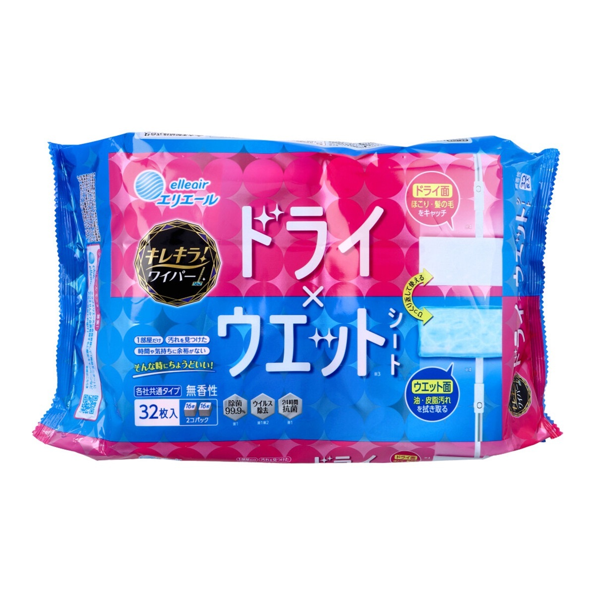 住宅用掃除シート 大王製紙 エリエール ワイパー ドライxウエットシート 各社共通タイプ 弱アルカリ性 無香性 16枚 2個入り X5パック 5,480円