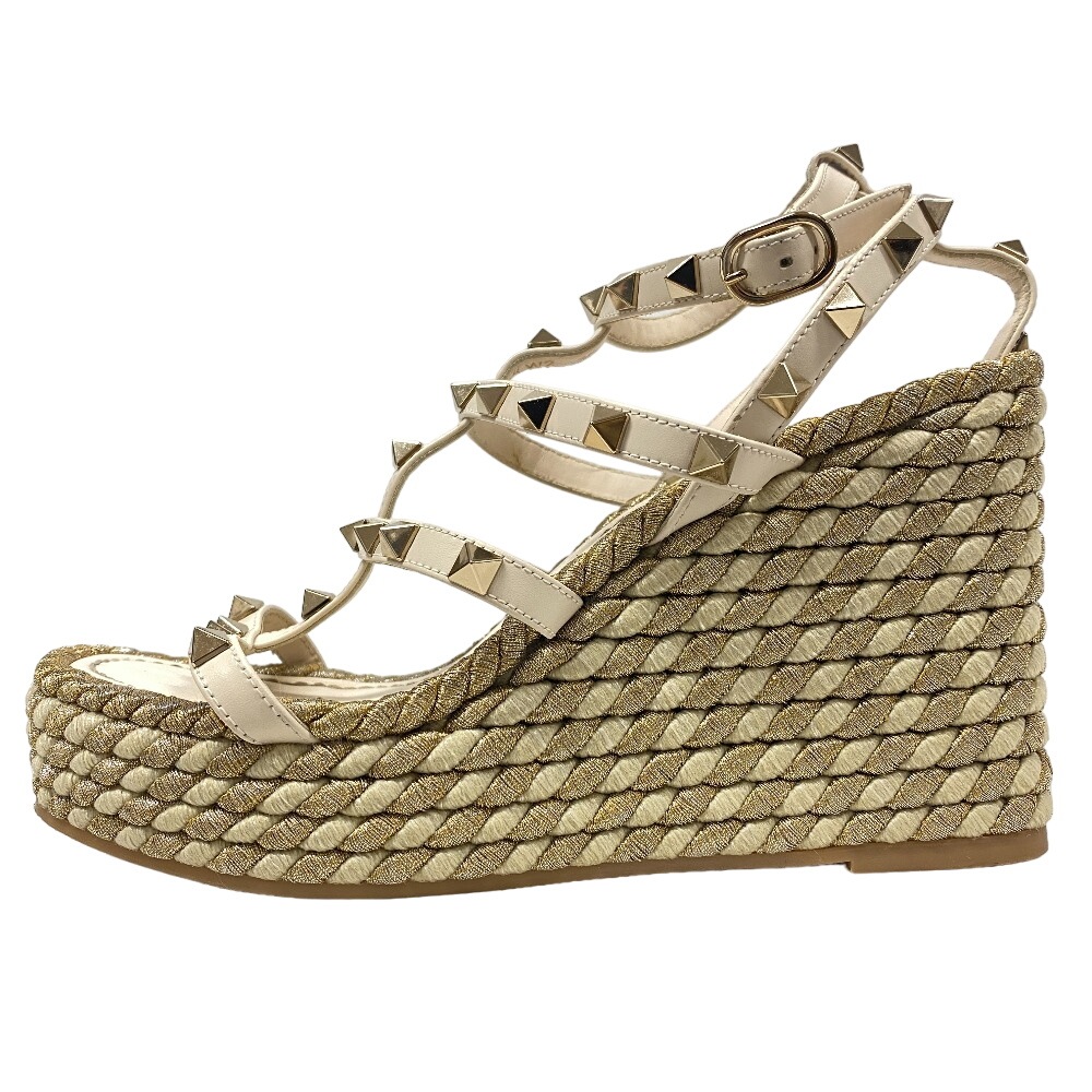 ウェッジソール 35 ロックスタッズ ファブリック サンダル ホワイト レディース ブランド