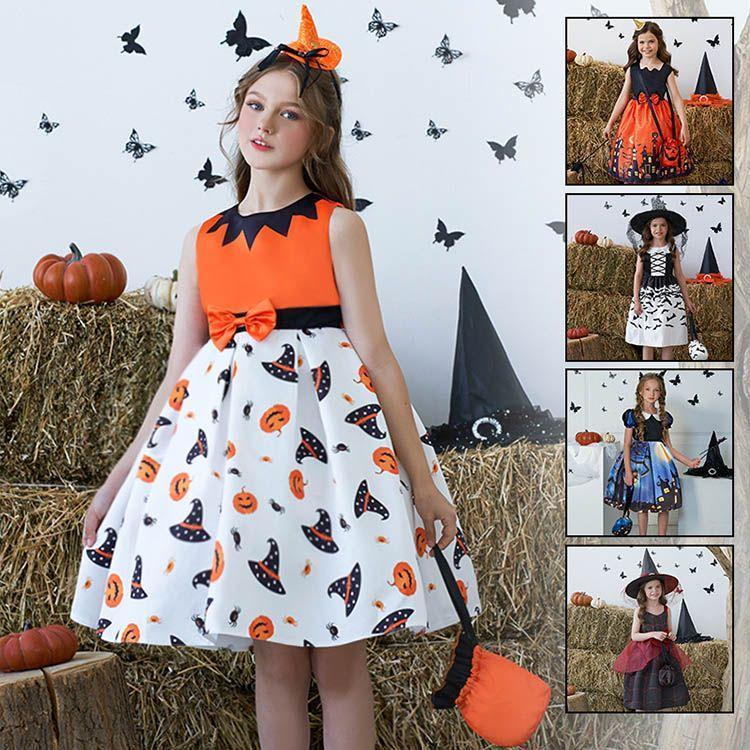 ハロウィン 衣装 ドレス 子供 コスプレ 子供ハロウィン BAG付き 可愛い 魔女ドレス お姫 コスチューム コスプレ衣装 女の子 2点セ ワンピース