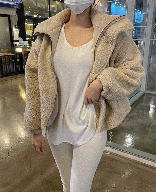 (カラー追加)ハイネック 起毛 厚み ボア フリース ダンブル ジップアップ ボア ジャケット 3color