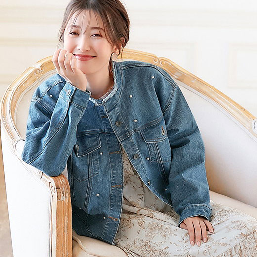 [最安値挑戦]！パール調ボタン付デニムジャケット レディース 春 コート ジャケット M-3L