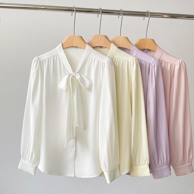 ブラウス 通勤 OL リクルート シャツ レディース 秋冬 リボンボウタイ サテンシャツ トップス ビジネス フォーマル オフィス 上品 シック エレガント
