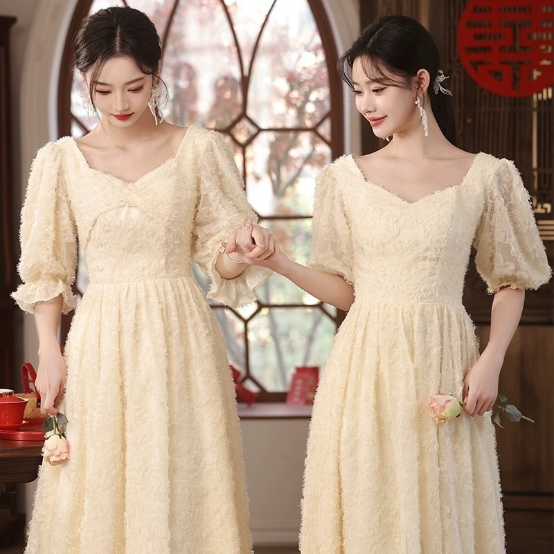 【2枚購入で 3oo円OFF】秋の大きいサイズの花嫁介添人シャンパンカラーファッションシンなドレススリムシスターズグループ学生ドレス