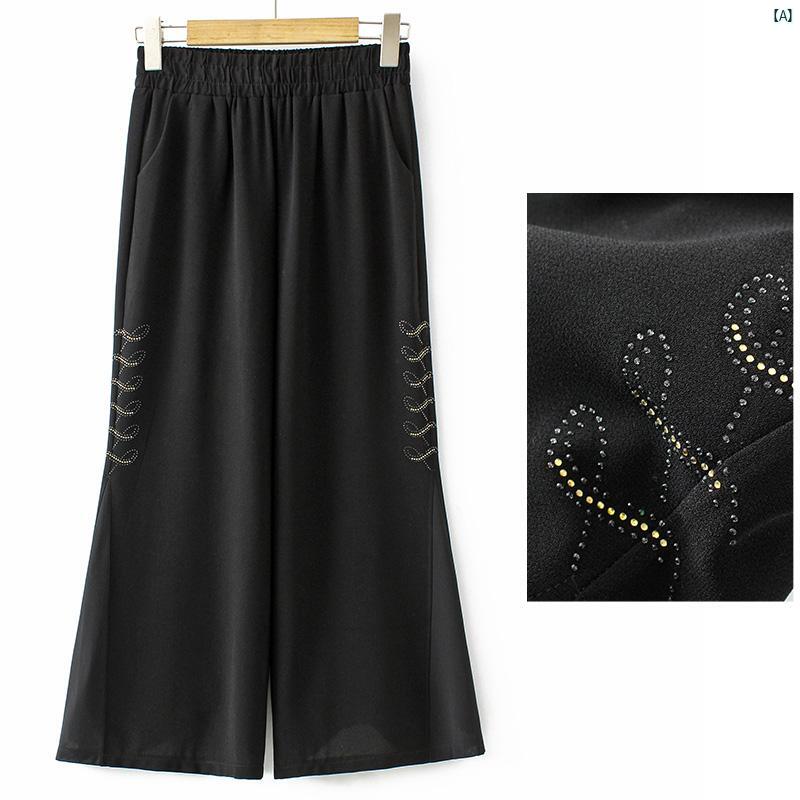 レディース ファッション おしゃれ 春夏 秋　冬 大人 上品 高級 マダム プレゼント 敬老日　おばあちゃん 夏用 シフォン ワイド パンツ 九分丈 パンツ ハイウエスト カジュアル パンツ