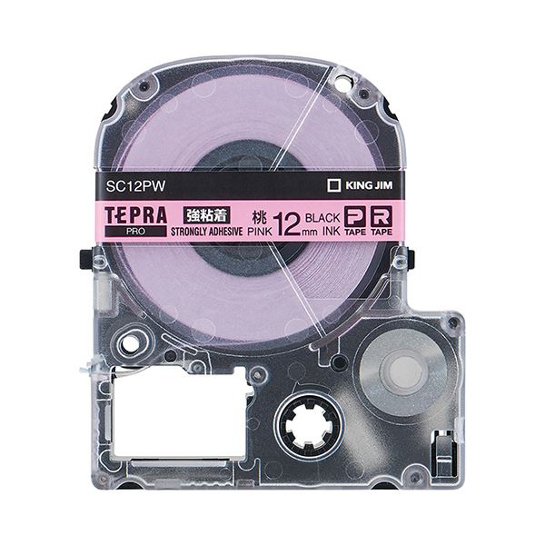 (まとめ) キングジム テプラ PRO テープカートリッジ 強粘着 12mm ピンク／黒文字 SC12PW 1個 (×10セット)ラベル・ステッカー