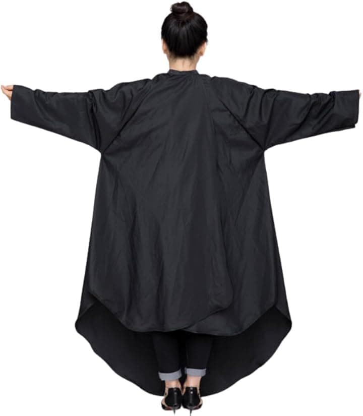 後ろが長いカットクロス 業務用 袖付き 散髪ケープ 毛染め セルフカット ロングサイズ ヘアエプロン (ブラック，10枚セット)