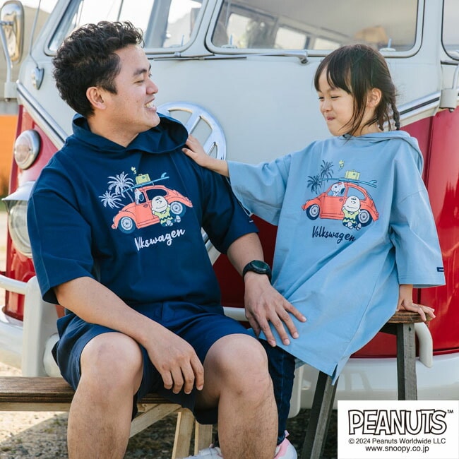 スヌーピー Tパーカー 半袖 フォルクスワーゲン トップス 車 プリント SNOOPY PEANUTS Volkswagen
