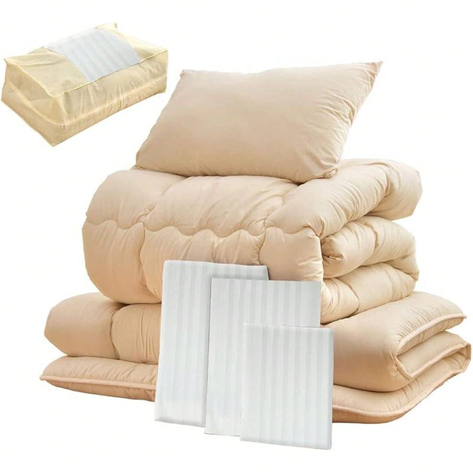 布団7点セット セミダブル 中綿1.8kg 抗菌 防臭 洗える 収納ケース付き 固綿三層敷布 掛布団 敷布団 枕 モノネイチャー26700014 26 (76214)