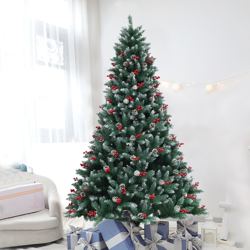 2024DK 新最安値に挑戦！クリスマスの装飾の新しいクリスマスツリーは白い赤い円錐の松ぼっくり+ PE + PVC混合クリスマスツリー