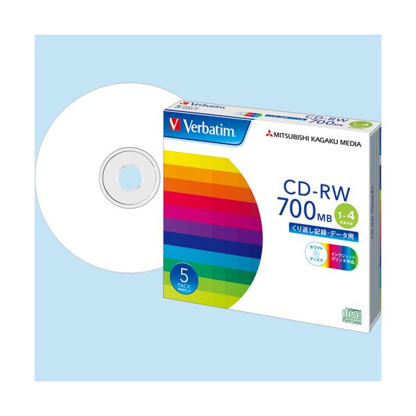 (まとめ)バーベイタム データ用CD-RW700MB 4倍速 ホワイトプリンタブル 5mmスリムケース SW80QP5V1 1パック(5枚) (×5セット)