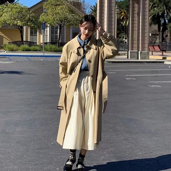 トレンチコート アウター コート 上着 ロングコート 膝下 ロング丈 長袖 Vネック 襟付き ストレート Iライン ポケット 前開き 薄手 かわいい 大人可愛い きれいめ シンプル 大人 上品