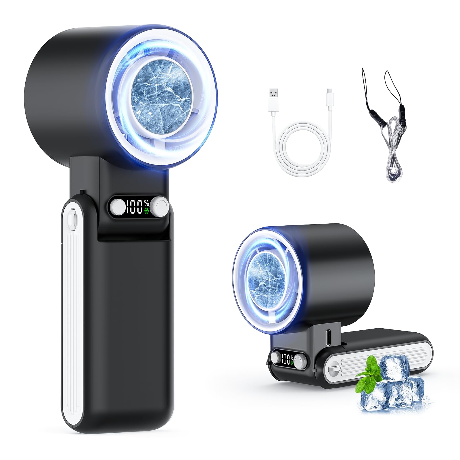 携帯扇風機【2025新モデル -20℃ 瞬間冷感】ハンディファン 冷却プレート付き binoa 4in1 超高速強風量 手持ち扇風機 超伝導デュアルコア 6000mAh 長時間持続使用 充電式USB扇