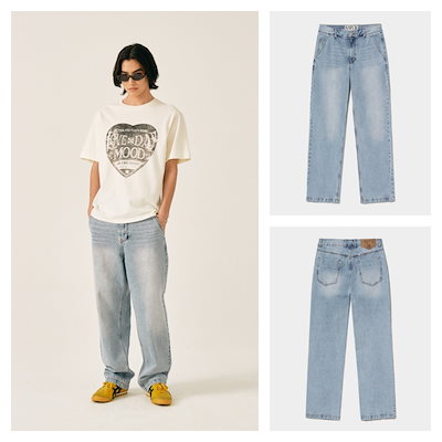 【SATUR】Tapered Relaxed Washed Denim Pants - Light Blue SATUR】 TAPERED RELAXED WASHED DENIM PANTS : クールで