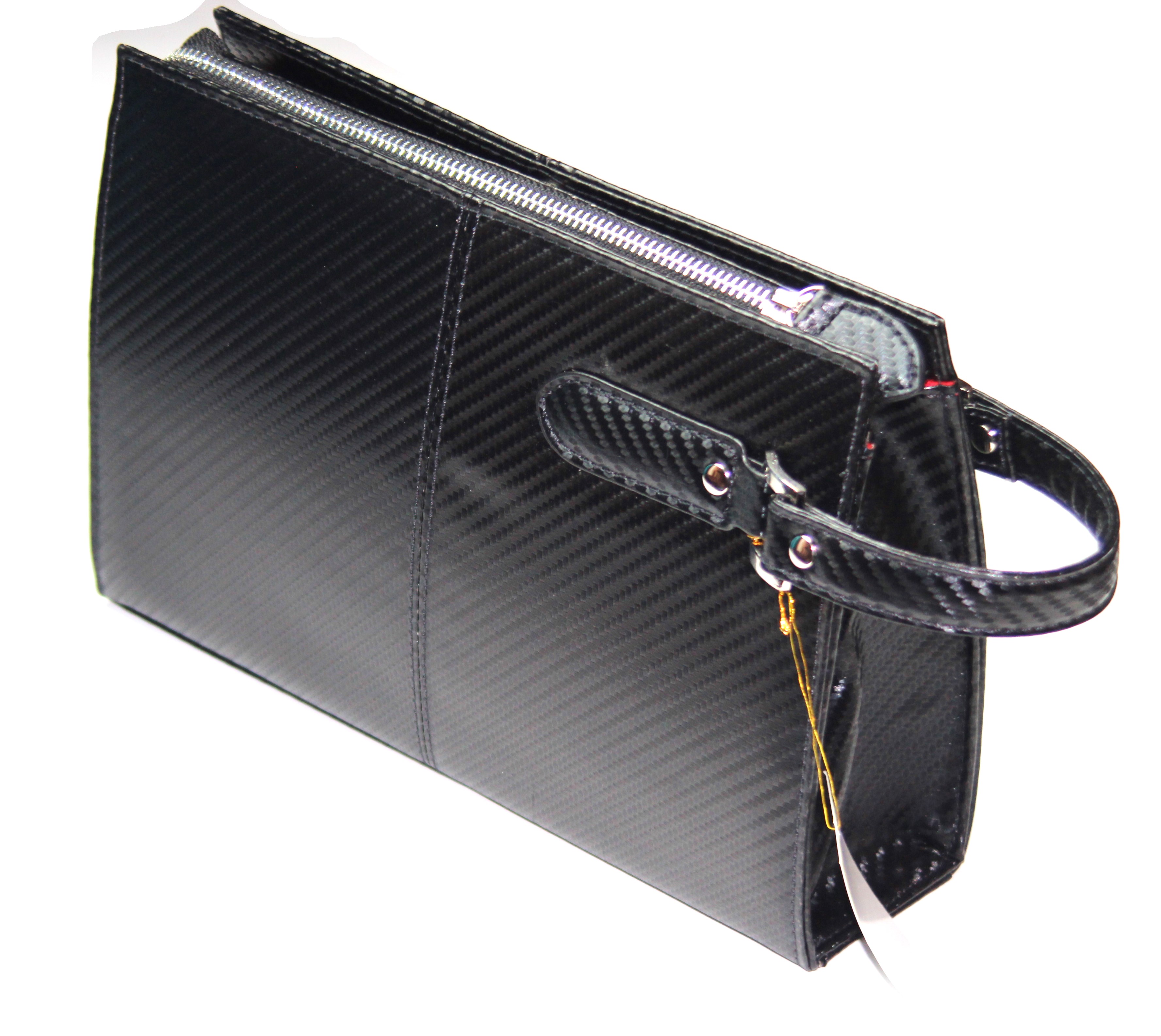 【新規OPEN】【期間限定セール】【激安】【新品未使用】本カーボンレザー　ピッグスキン　インナーレッドカラーモデル　男女兼用　スリムセカンドバッグ 2510