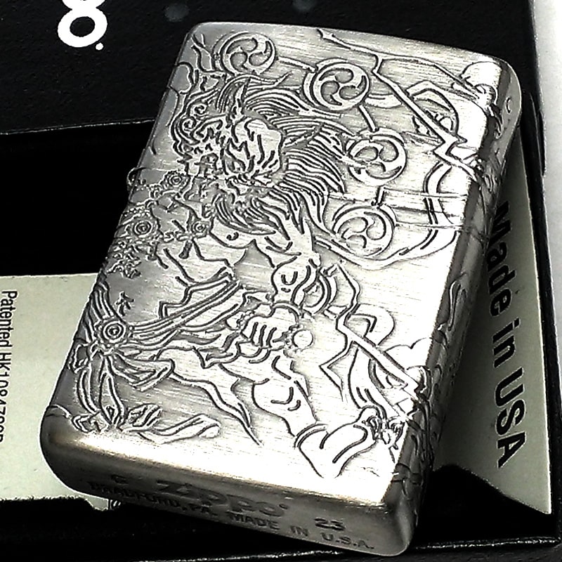 ZIPPO 和柄 風神雷神 ジッポ ライター アンティークニッケル 4面連続加工 かっこいい 彫刻 シルバー 4面加工 お守り 神様 ニッケル古美 渋い メンズ プレゼント ギフト 8,085円