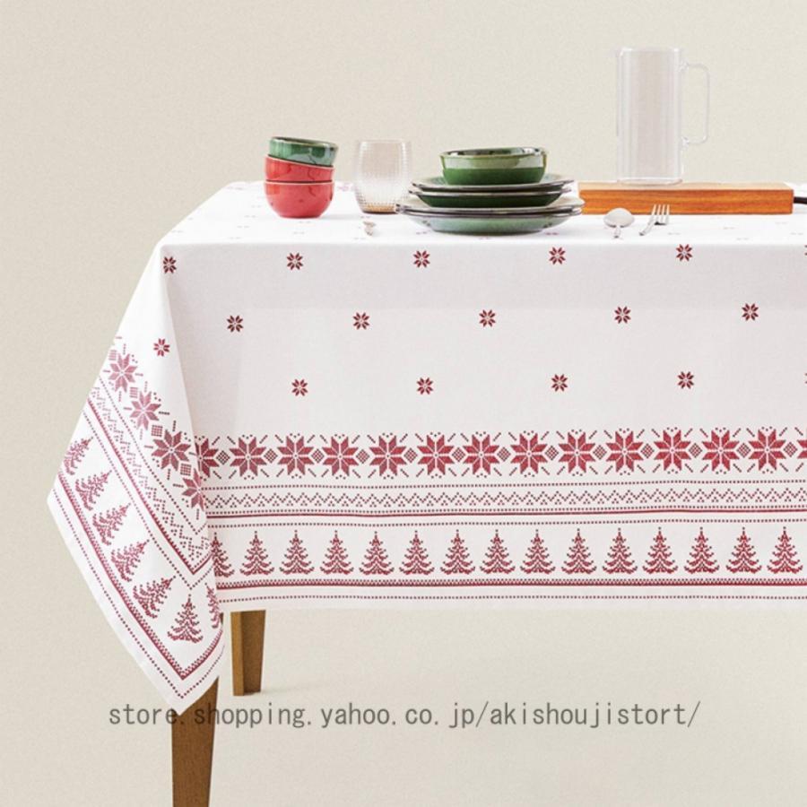 テーブルクロス クリスマス レッド ホワイト 北欧 テーブルクロス テーブルの装飾 雪柄 モダン 撮影背景 クリスマスプレゼント 撥水 長方形 スクエアテーブル
