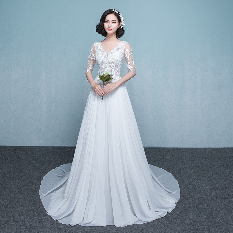 ウエディングドレス ウェディングドレス Aラインドレス 白 オフホワイト 袖あり 格安 花嫁 結婚式 パーティードレス 二次会ドレス ブライダルドレス ロングドレス イブニングドレス 前撮り 海外挙式