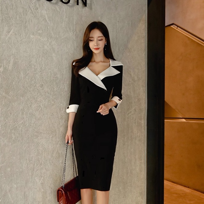 ワンピース ワンピドレス 膝丈 ひざ丈 袖あり 7分袖 七分袖 襟付き マーメイド ファスナー ハイウエスト ポリエステル かわいい 大人可愛い きれいめ シンプル 大人 上品 おしゃれ お洒落 5,933円