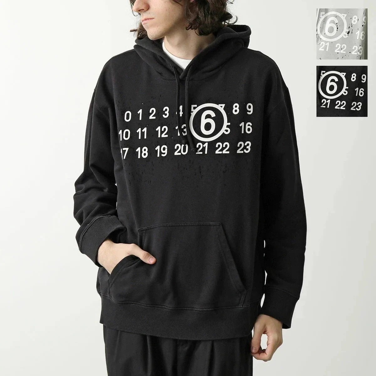 MM6 エムエムシックス メゾンマルジェラ パーカー S62GU0112 S25454 メンズ プルオーバー スウェット 長袖 ロゴ ダメージ加工 カラー2色