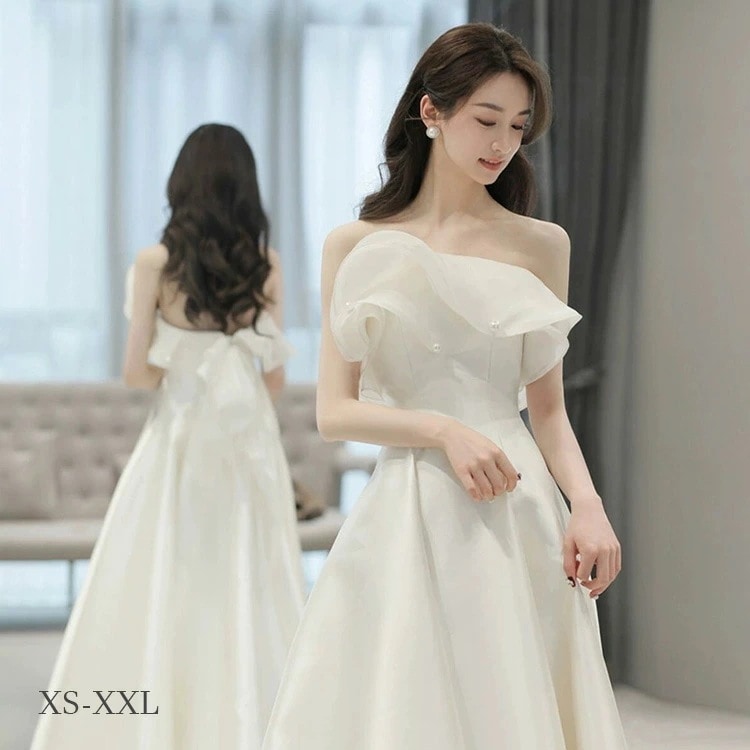 オフショルダー ホワイト パーティードレス カラードレス キラキラ 韓国 ピアノ発表会 ドレス 大人 発表会 高校生 カクテルドレス ロング ドレス 演奏会 パーティー 成人式 同窓会 二次会 花嫁