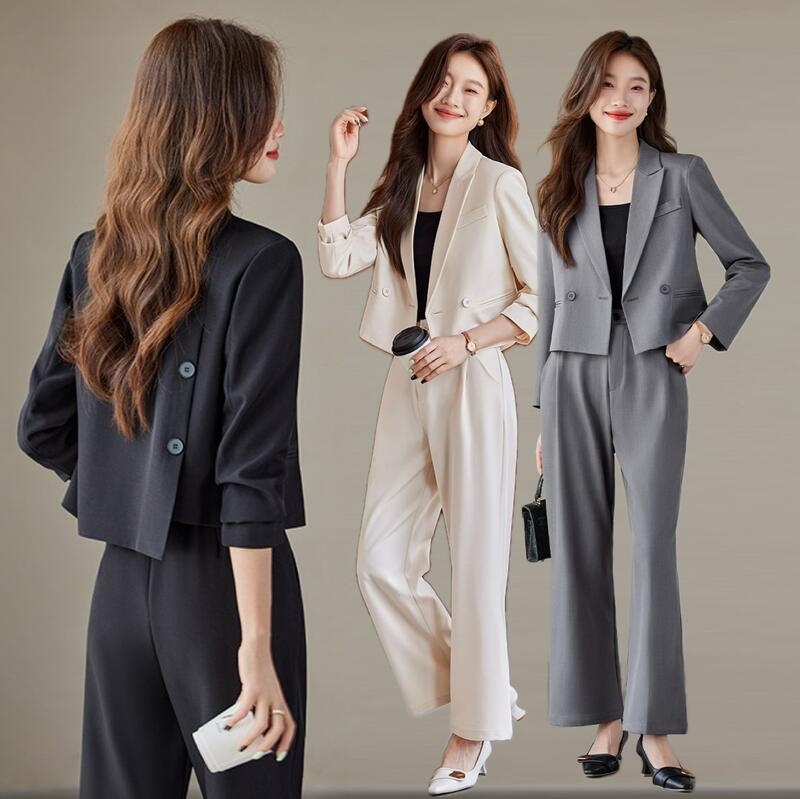 再販未定S～2XL（3L）3色ブラック グレー ベージュ スーツ セットアップ ツーピース ジャケット＆パンツスーツ 結婚式 パーティー OL 卒業式 入学式 インスタ 撮影オシャレデザインジ
