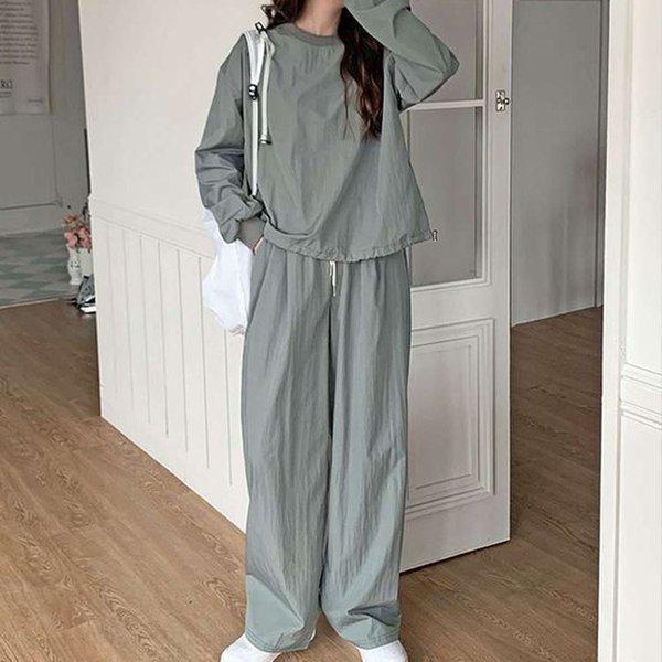 Hスタイル(DK)ルイボスロックしわパンツセット 秋 女性 上下セットアップ トレーニングセット スウェットセット パンツセット