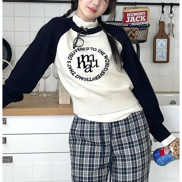 LAMBSWOOL JACQUARD RAGLAN KNIT