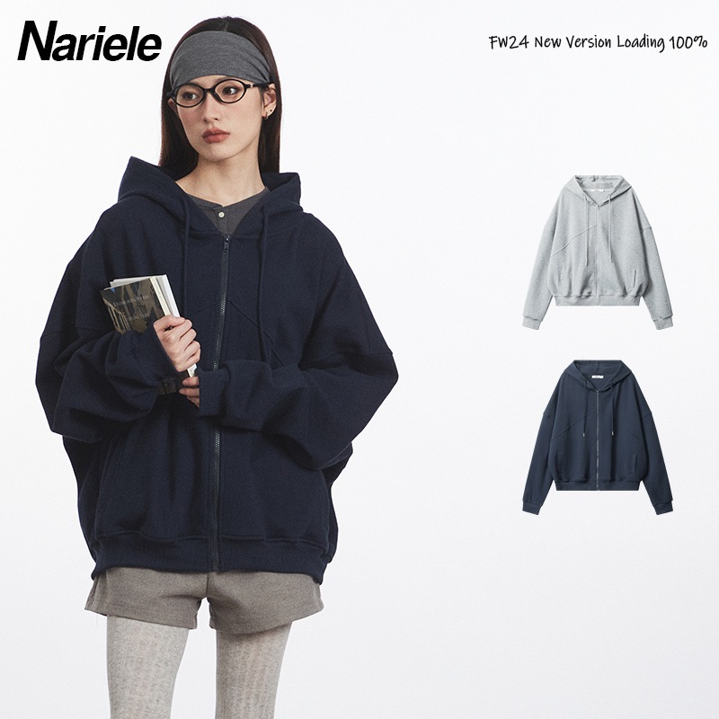 nariele カーディガン フード付きトレーナー 女性用 2024 秋冬スタイル 怠惰なスタイル ルーズカーディガン ルーズジャケット