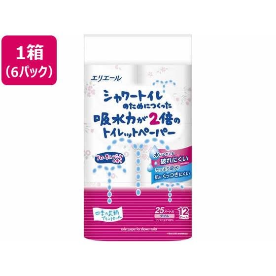 シャワートイレ 吸水力が2倍 12ロール W25m フラワー×6P 大王製紙