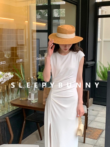 スリーピーラビット ハイスリット カジュアル スリムウエスト ロングスカート