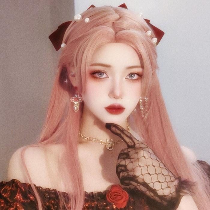 即納 中世の貴族風 ストレート ピンク髪 フルウィッグ かつら 女性 長髪 ロングウィッグ ロングヘア ロリータ lolita 前髪あり 小顔効果 コスチューム 仮装