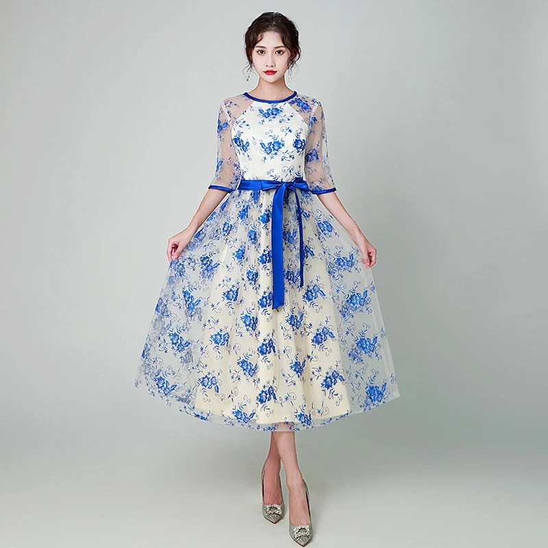 ドレス 韓国風 ミディドレス レディース2025新作 卒業式 演奏会 シンプル エレガント 仙気 スリム 着痩せ 中丈 アンティーク 花柄 春 夏 フォーマル
