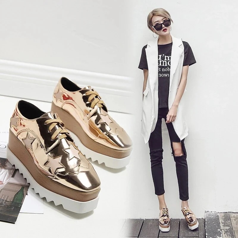 【急速出荷!】23星靴厚底松ケーキ靴漆皮ハイヒール角頭坂と単靴の女性のカジュアルな英倫風が高くなる