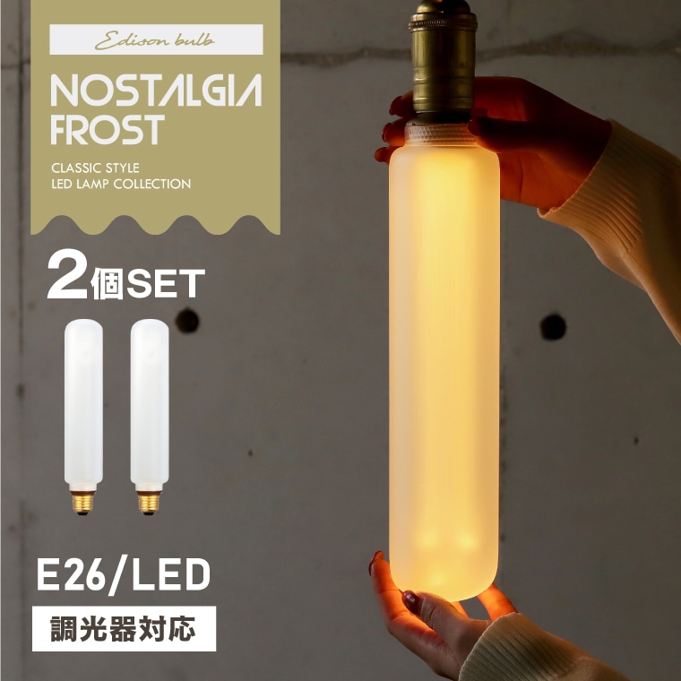 【2個セット】調光器対応 E26ノスタルジアBIGチューブフロスト LED電球 暗め 長い おしゃれ