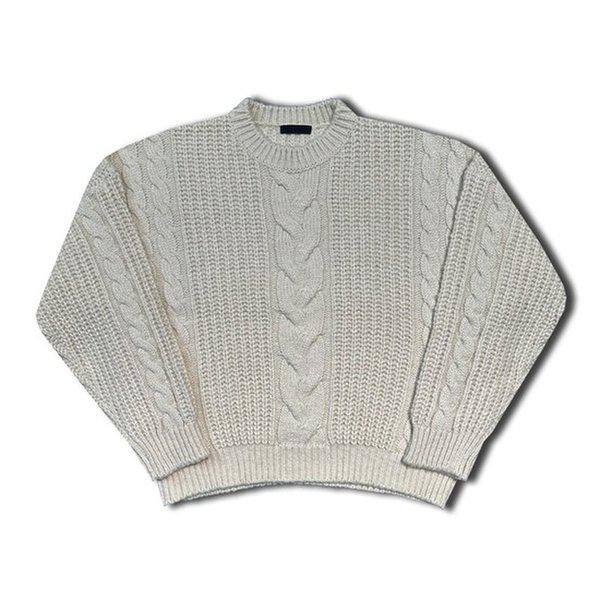 メンズワッフルケーブルラウンド長袖ニットTシャツ OF-KN-Q014-クリーム