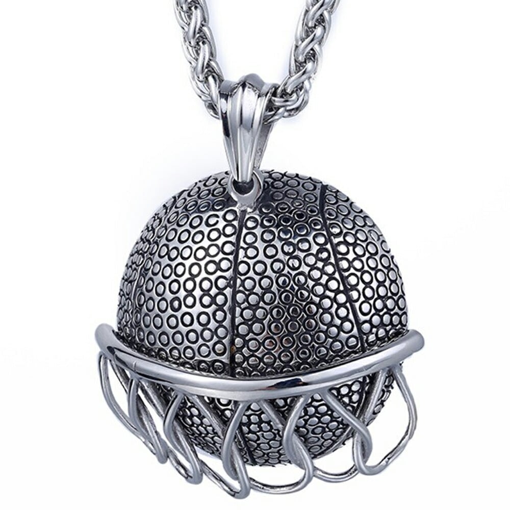 バスケットボールとバスケットゴール ネックレス 60cmのチェーン付 首飾り アクセサリー サージカルステンレス316L 男性 女性 プレゼント 部活 応援 マネージャー stt00-00-0118