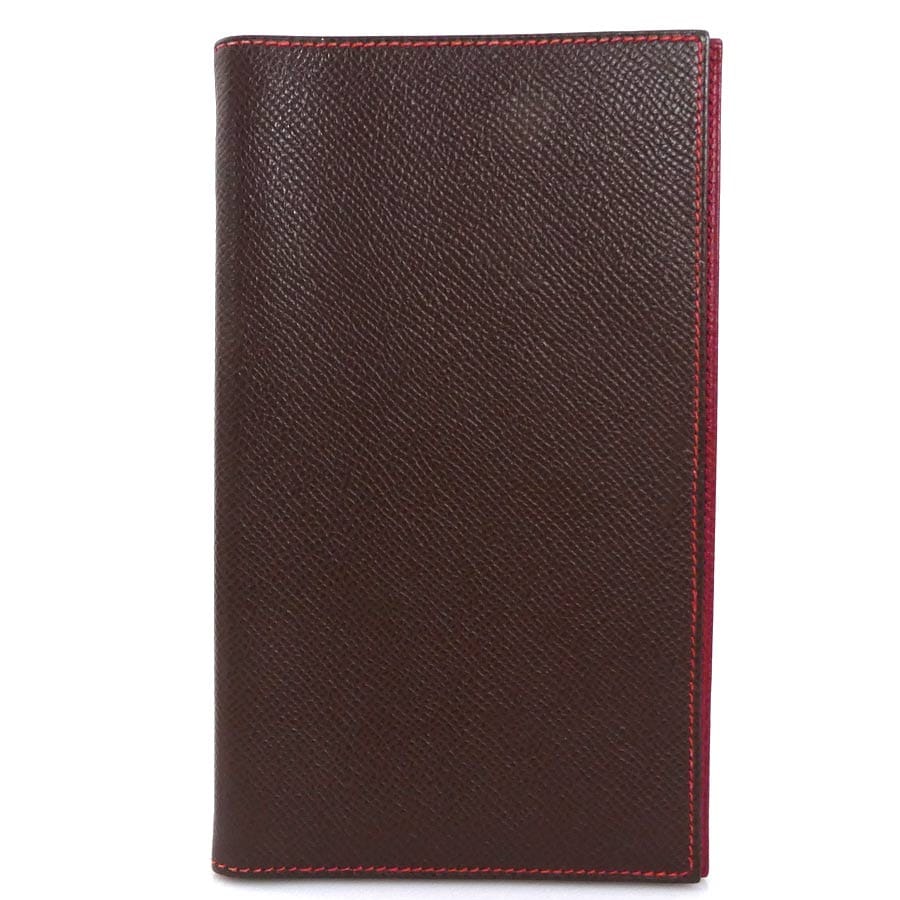 エルメス HERMES 手帳カバー レザー ブラウン/レッド ユニセックス e59922g