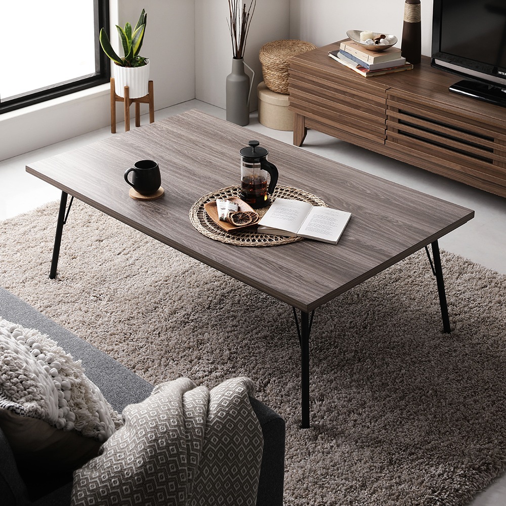 日本限定 こたつ テーブル 約幅115奥行70cm 長方形 グレイッシュ ブラウン 木目調 組立式 こたつ本体