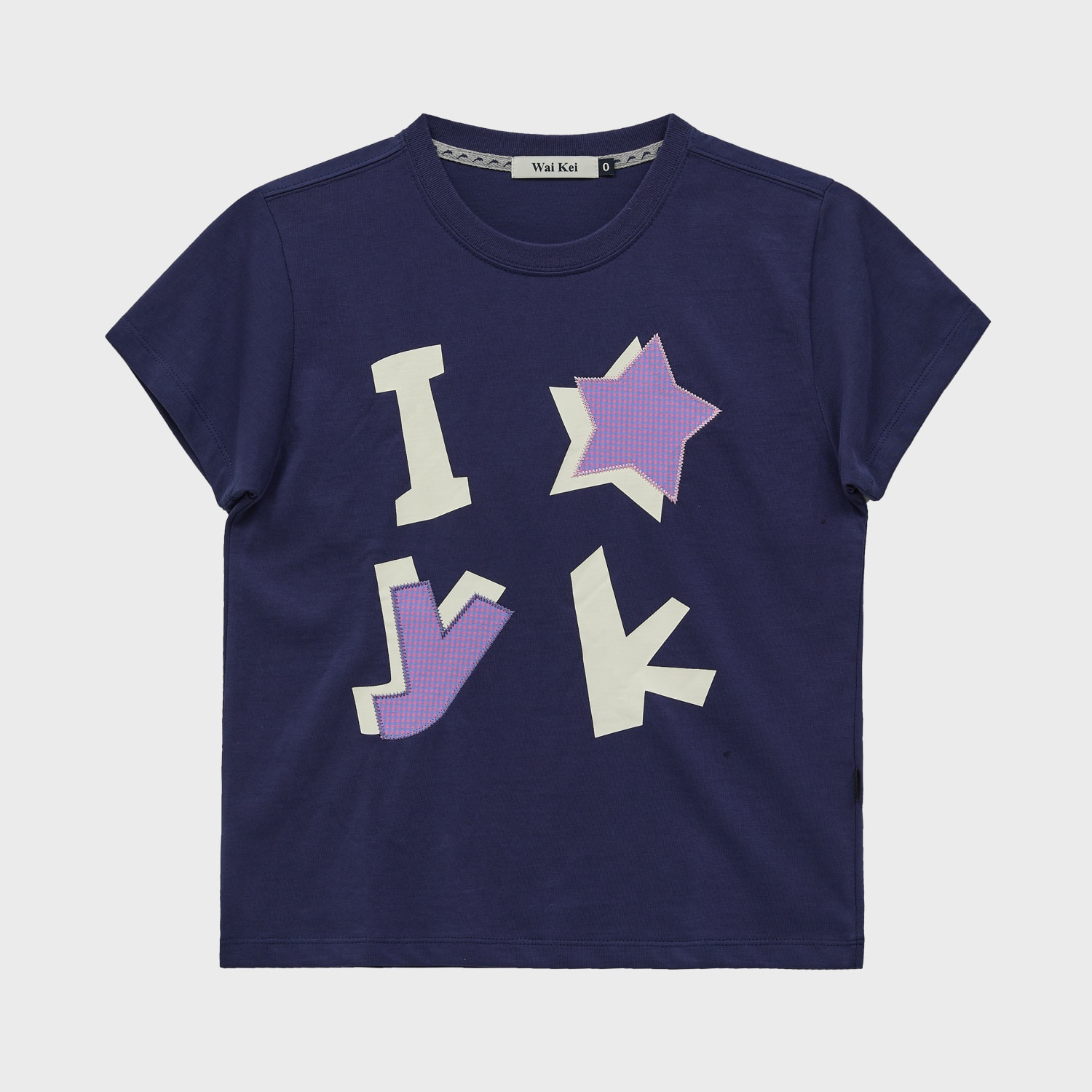YK Check Applique Half Sleeve T-shirt NAVY