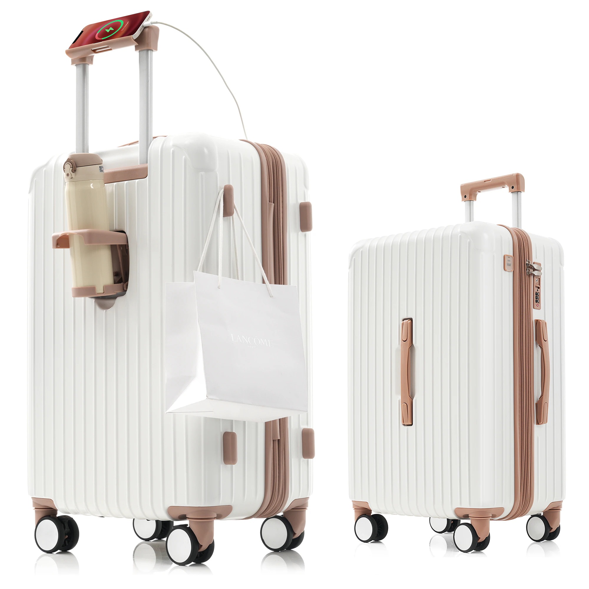 【本日限り激安SALE】スーツケース キャリーバッグ キャリーケース Mサイズwhite 中型 超軽量 ファスナー式 TSAロック搭載 フック機能付き 360度回転 旅行 おしゃれ 人気色