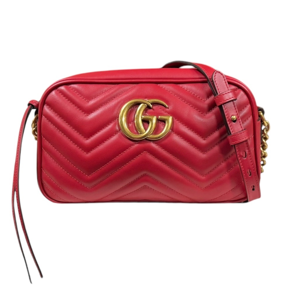 グッチ GGマーモント ショルダーバッグ レザー 447632 レッド GUCCI 中古 美品