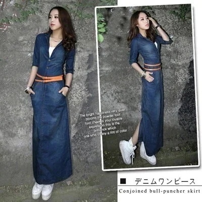 にデニム ワンピースレディース　ワンピースプラスサイズカジュアルなドレスデニムドレス 無地 デニム