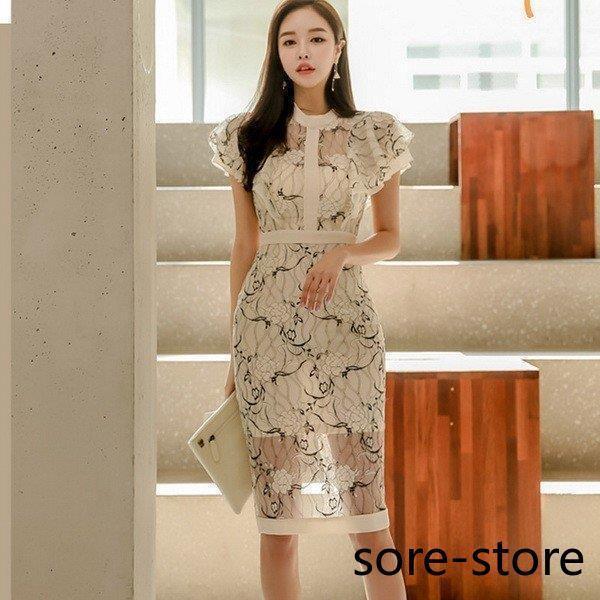 キャバドレス ワンピースレディース 半袖 セクシードレス 総レースワンピース秋 キャバクラ キャバ クラ 膝丈 20代30代40代50代 大人気 OL通勤yd-02999