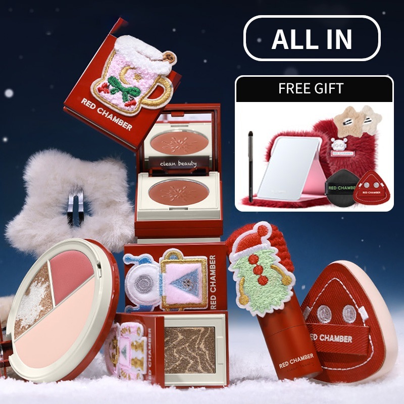 クリスマス限定 allinセット ふわふわ化粧鏡をプレゼント （アイシャドウ/チーク/リップグロス/ハイライト/パフ/ヘアピン/メイクブラシ）