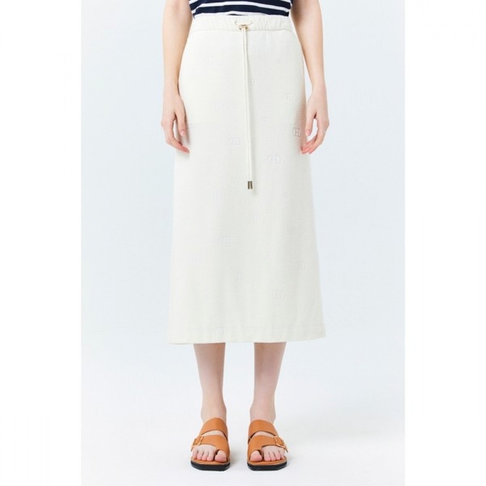 (ヘッジズレディース) 24SS クリームロゴ柄コットンブレンドバンディングスカート HSSK4B404CR