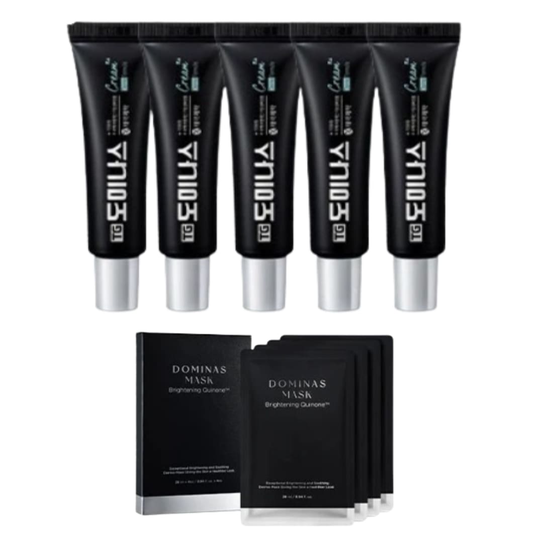 [お得セット]ドミナクリーム 10g *5 計 50g + マスクパック 4枚 キミ そばかす アクチ 色素沈着 スキンケア 肌キメ 透明 しっとり保湿 トーンアップ緩和 美肌 メラニンケア シワ弾力