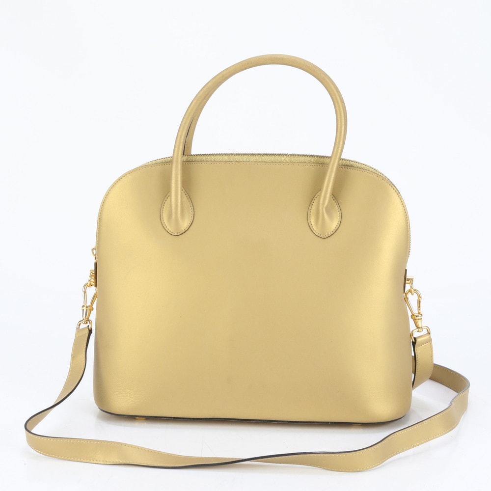 美品 イタリア製 ゴールド 2WAY トート バッグ 斜め掛け ハンド トート レディース EUE CQ9-9 中古