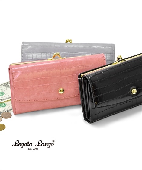 長財布 新色追加 Legato Largo レガートラルゴ クロコ調型押しがま口長財布