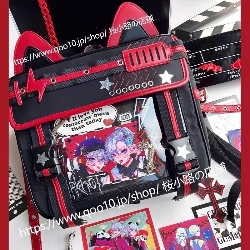 工ガ割-痛バッグ　痛バ　リュック　猫デザイン　多数推しカラー　サブ痛バ　缶バッジ入れ　推し活　オタク　大容量　 推しグッズ　推しごと　推しカフェ