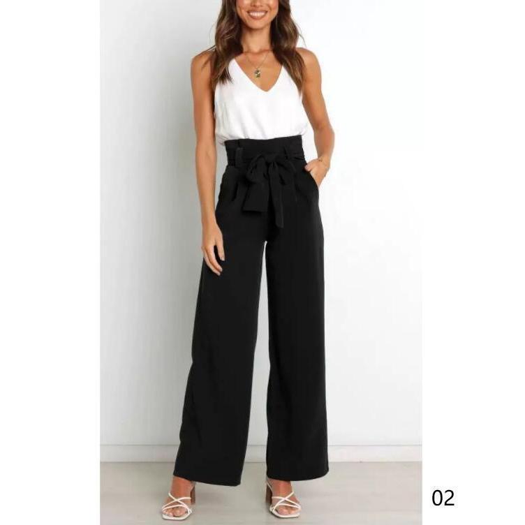 ワイドパンツ レディース ガウチョパンツ ボトムス 無地 リボンベルト付き 春夏 春服 ロング丈 カジュアル 脚長効果 着痩せ